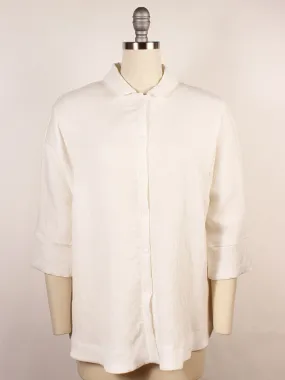 Porto Declan Pleated Button-Down Top in White