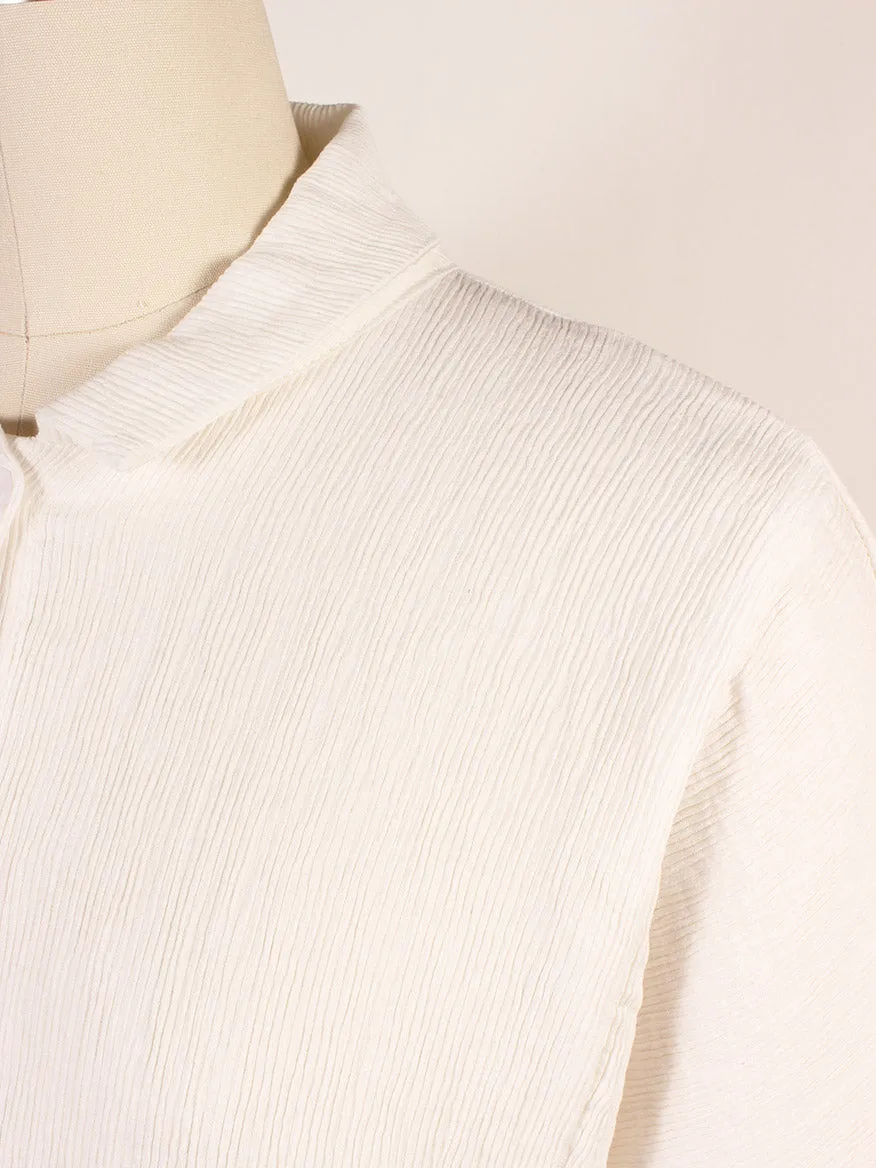 Porto Declan Pleated Button-Down Top in White