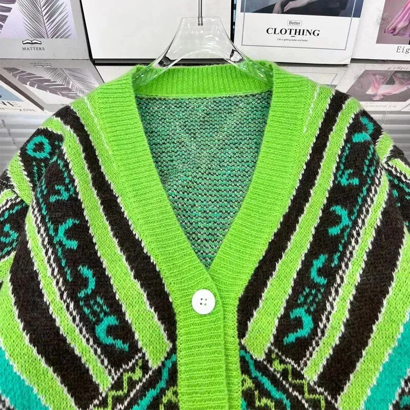 Pre Order:  Green Loose Fit Knit Cardigan