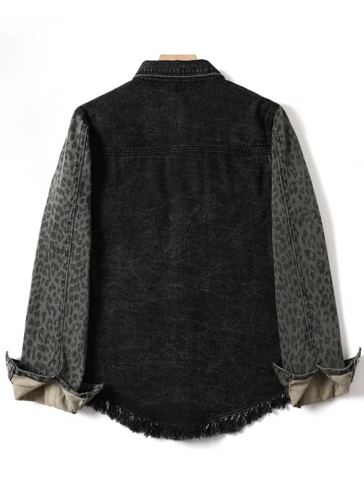 Pre Order:  Leopard Print Sleeve and Pockets Jacket
