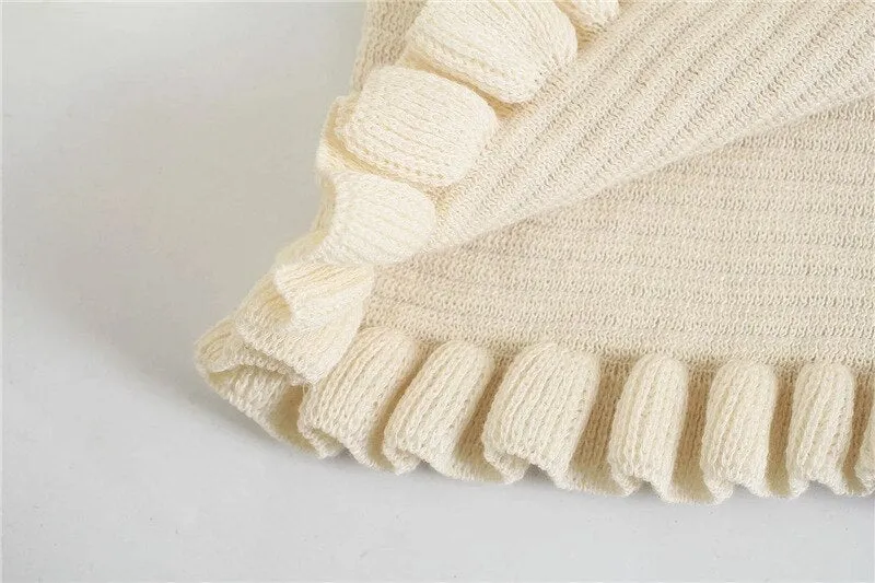 RUFFLED TRIMS KNITTED SWEATER