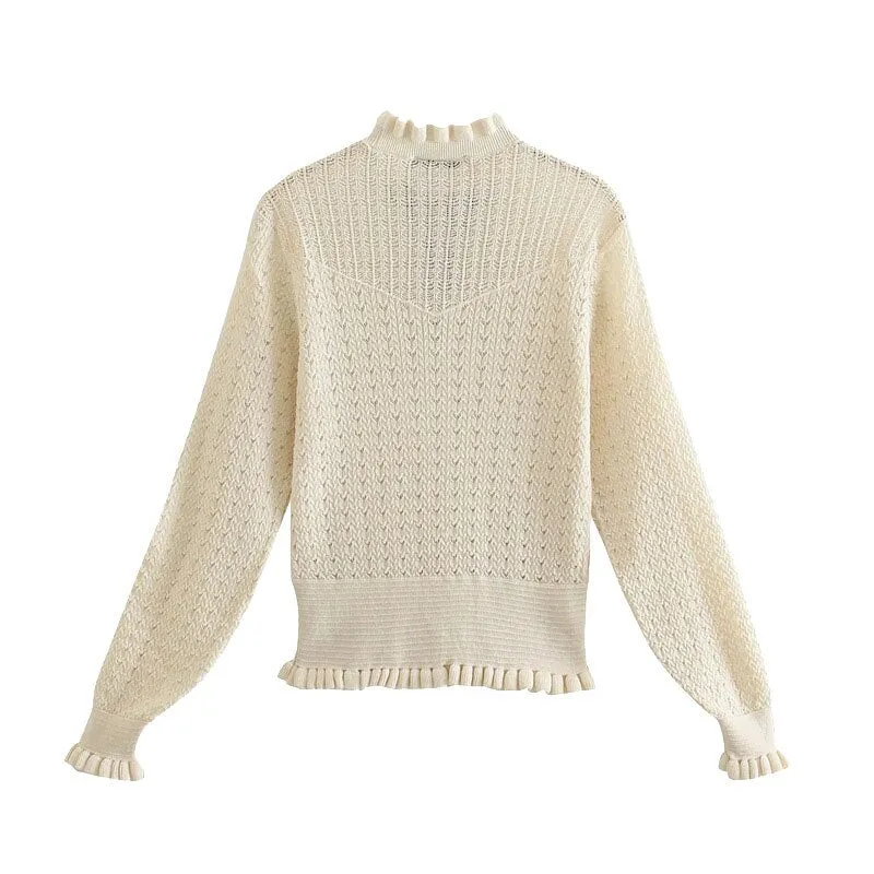 RUFFLED TRIMS KNITTED SWEATER