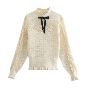 RUFFLED TRIMS KNITTED SWEATER