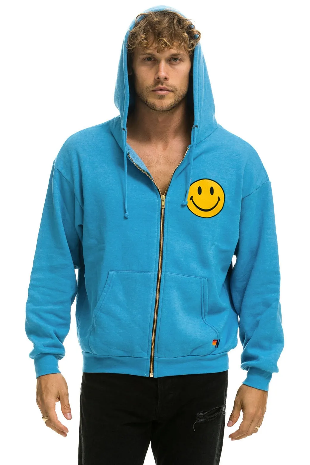 SMILEY 2 RELAXED ZIP HOODIE - OCEAN