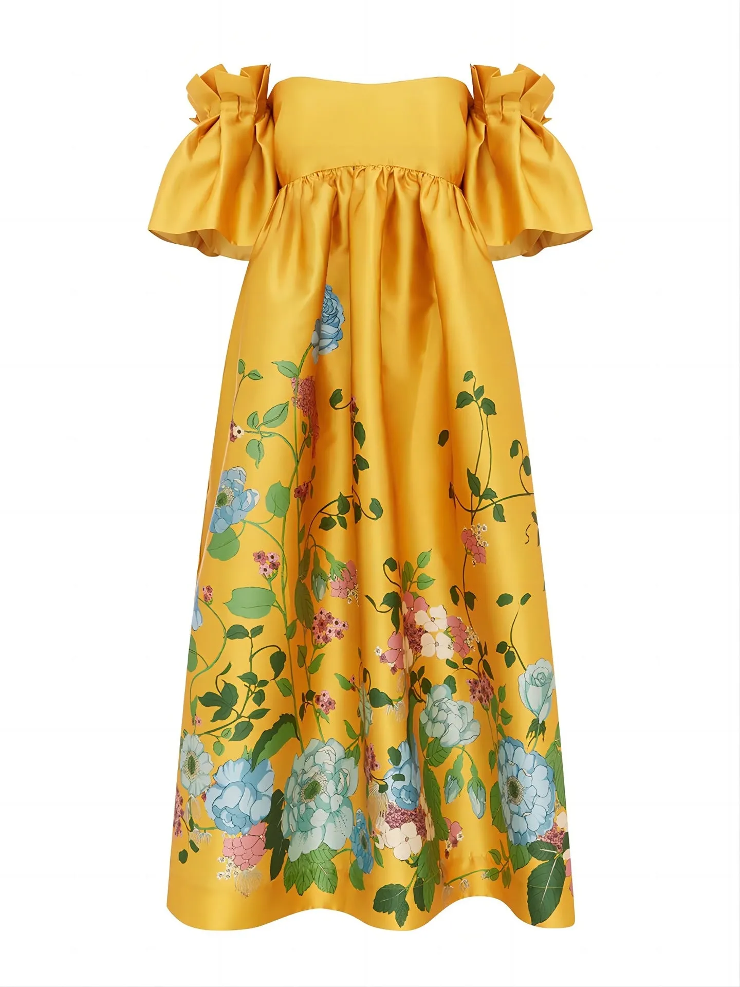 Stylish Satin Floral Print One Shoulder Pleated Dresses Wholesale Dresses