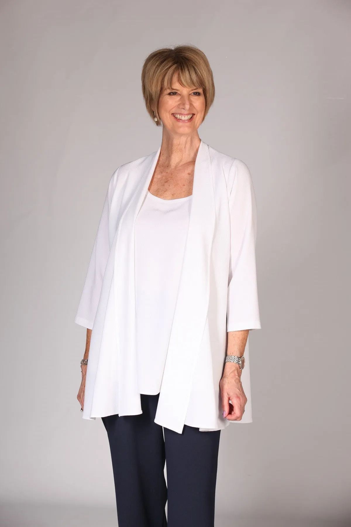 Summer Crepe Jacket in White Navy and  Black