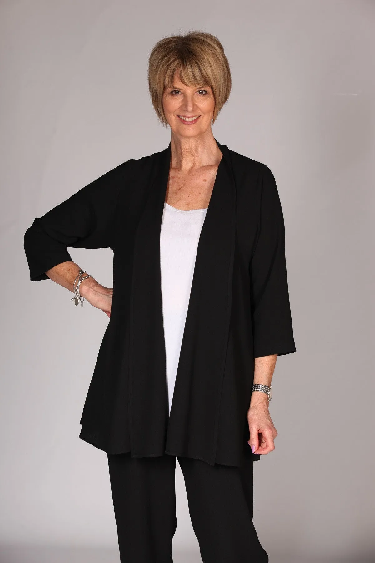 Summer Crepe Jacket in White Navy and  Black