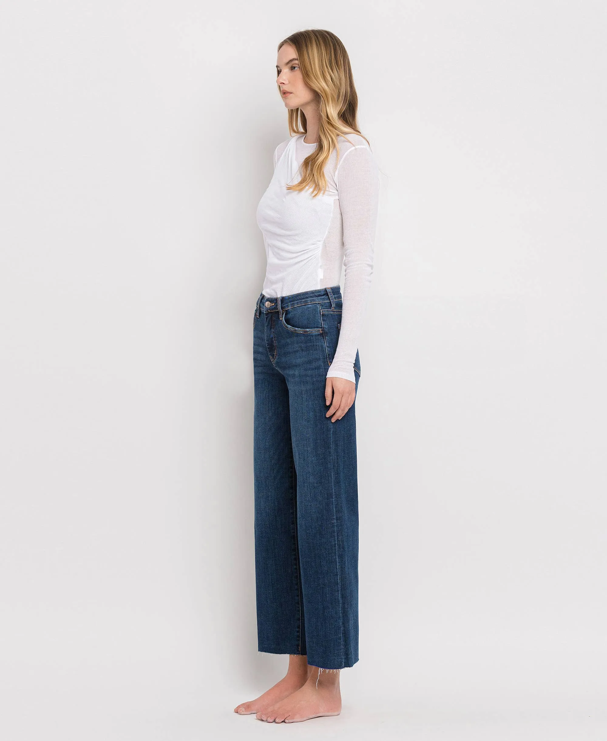 TUMMY CONTROL MID RISE WIDE LEG JEANS