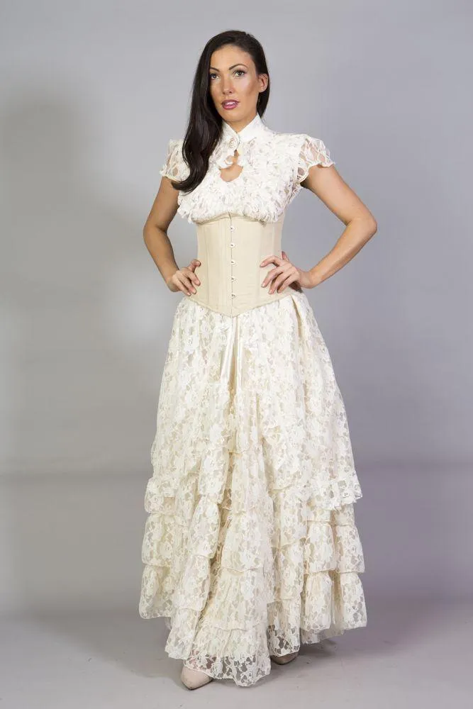 Victorian Long Gothic Skirt In Cream & Cream Lace Overlay