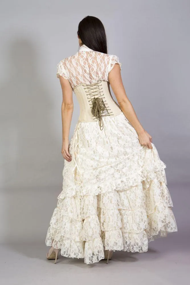 Victorian Long Gothic Skirt In Cream & Cream Lace Overlay