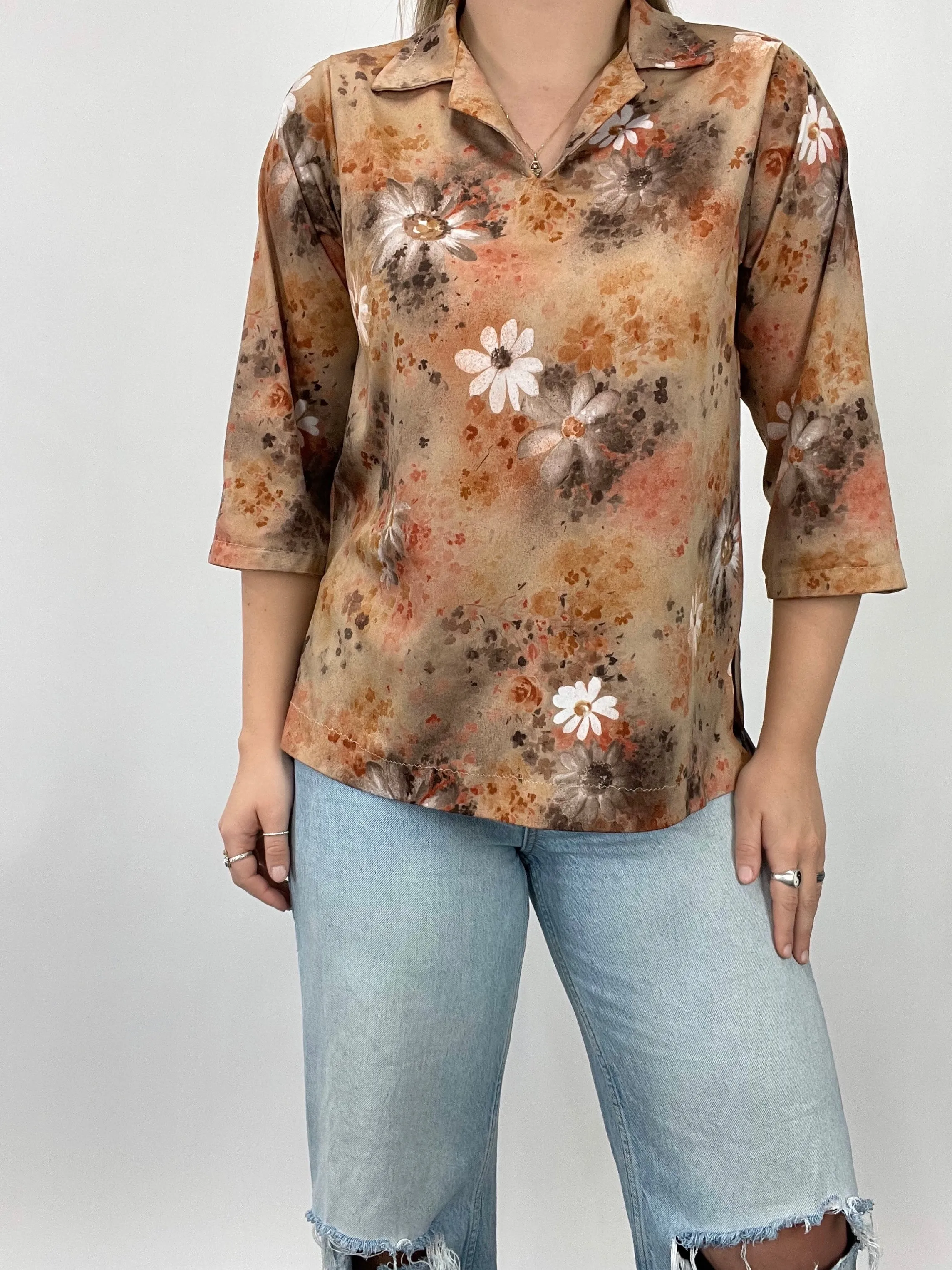 Vintage Handmade Burnt Orange Floral Top (M/L)