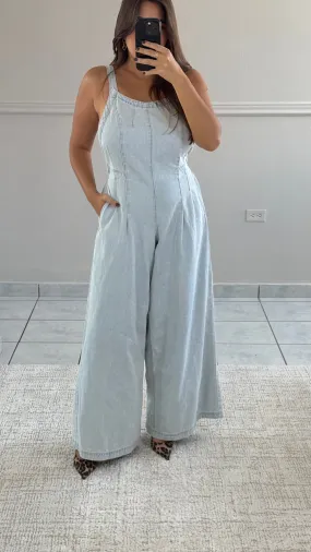 Wide Leg Denim Jumpsuit
