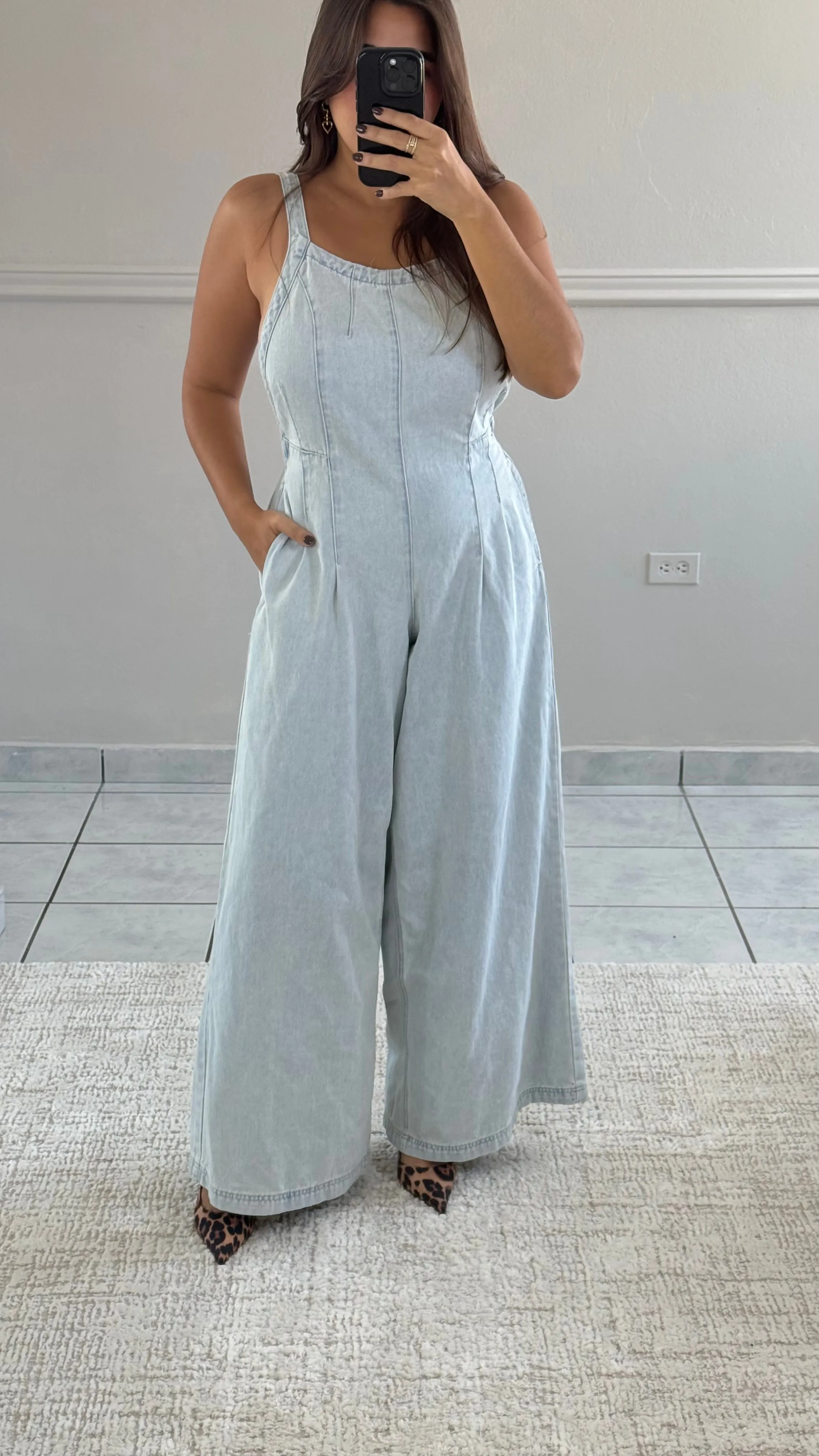 Wide Leg Denim Jumpsuit