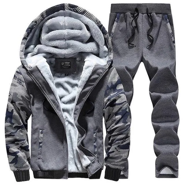Youth Mens Fashion Casual Tracksuit New Brand Warm Two Piece Men Sets All Cotton Fleece Sets Male Thick Hooded Jacket   Pants