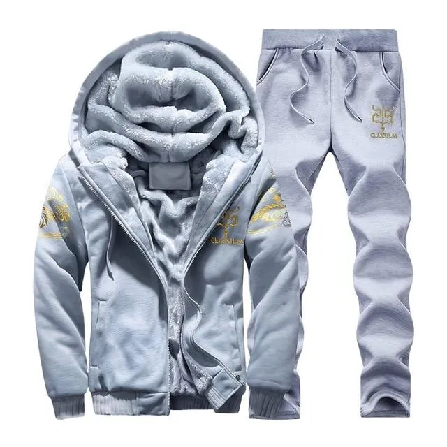 Youth Mens Fashion Casual Tracksuit New Brand Warm Two Piece Men Sets All Cotton Fleece Sets Male Thick Hooded Jacket   Pants