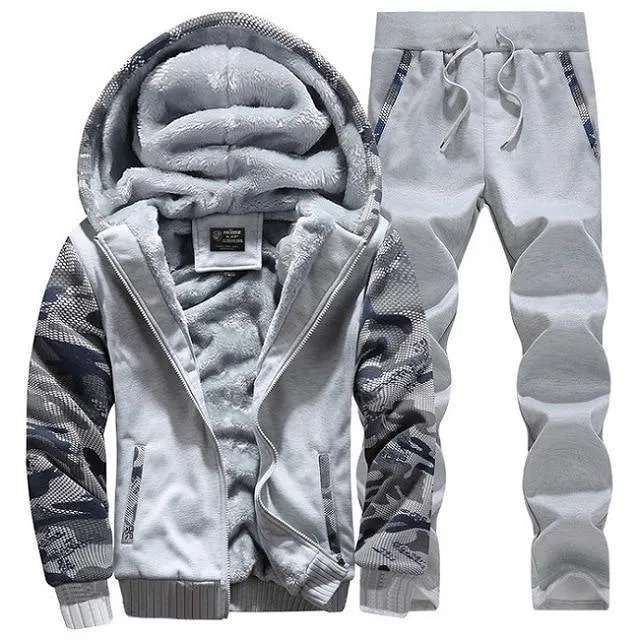 Youth Mens Fashion Casual Tracksuit New Brand Warm Two Piece Men Sets All Cotton Fleece Sets Male Thick Hooded Jacket   Pants