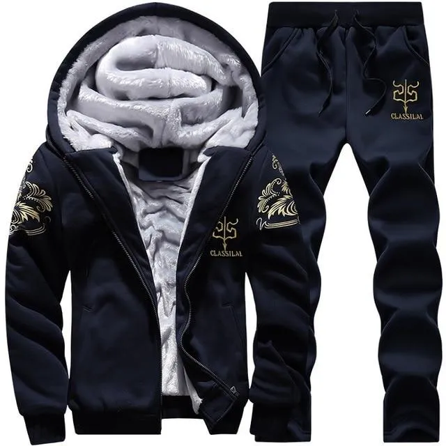 Youth Mens Fashion Casual Tracksuit New Brand Warm Two Piece Men Sets All Cotton Fleece Sets Male Thick Hooded Jacket   Pants