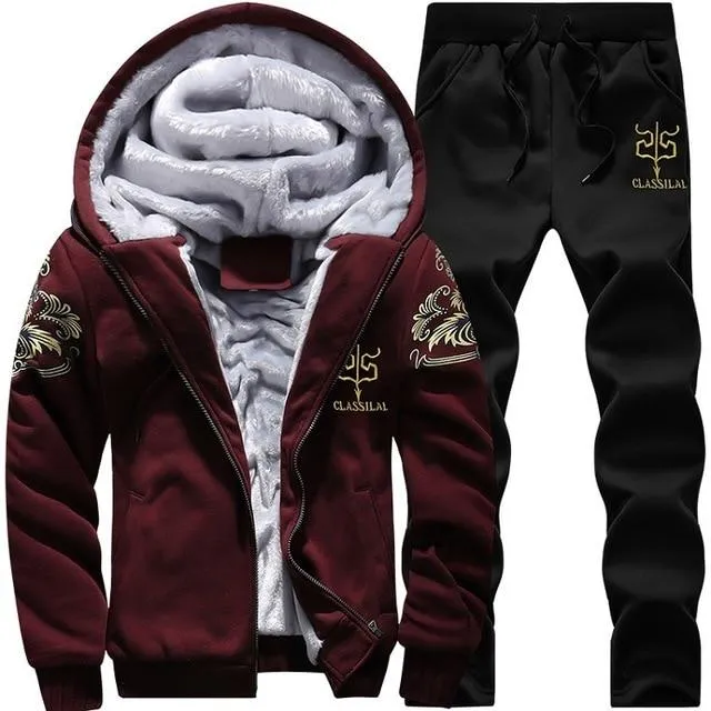 Youth Mens Fashion Casual Tracksuit New Brand Warm Two Piece Men Sets All Cotton Fleece Sets Male Thick Hooded Jacket   Pants